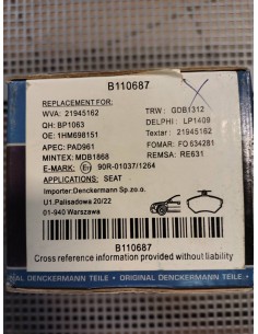 Klocki hamulcowe Audi A4 B5, Seat Ibiza II / Cordoba/ Toledo I /  Arosa /  Inca, Volkswagen Golf II / Golf III / Polo